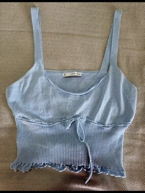 Mango Light Blue Ribbed Tie-Front Camisole